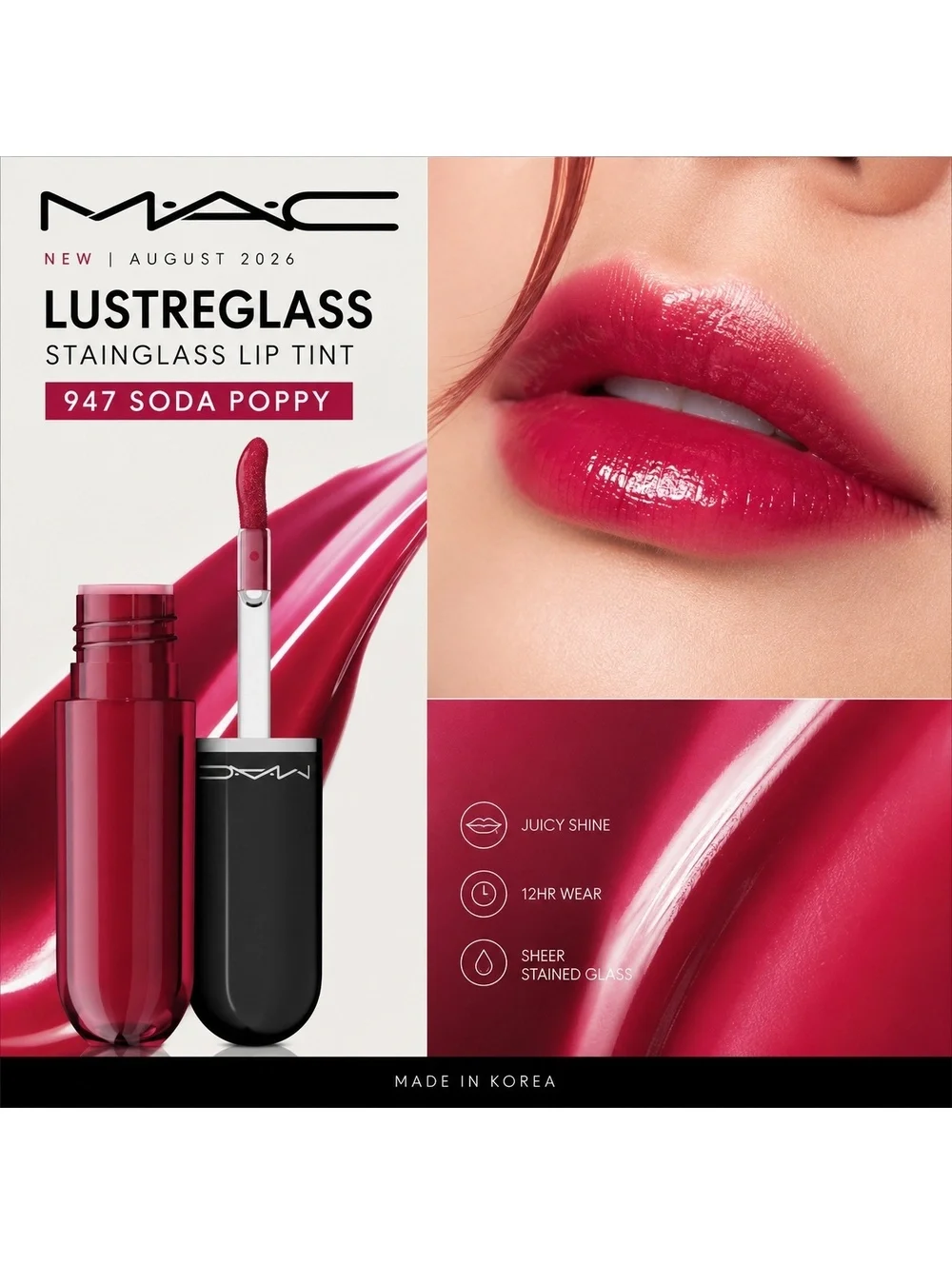 Brand New (Aug. ‘26 Release) MAC Lustreglass Stainglass Lip Tint •947 Soda Poppy